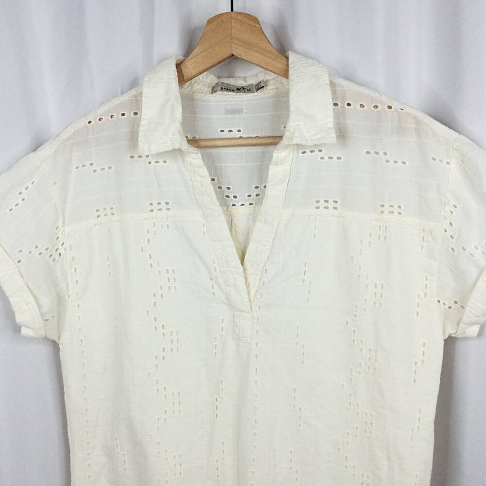 prAna Women's Ladyland Dress Medium White Summer Eyelet Organic Cotton Beachy - Picture 5 of 9